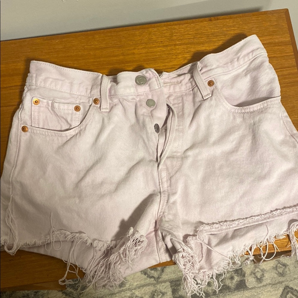 Levi's Pink Jean Shorts Distressed Frayed Hem